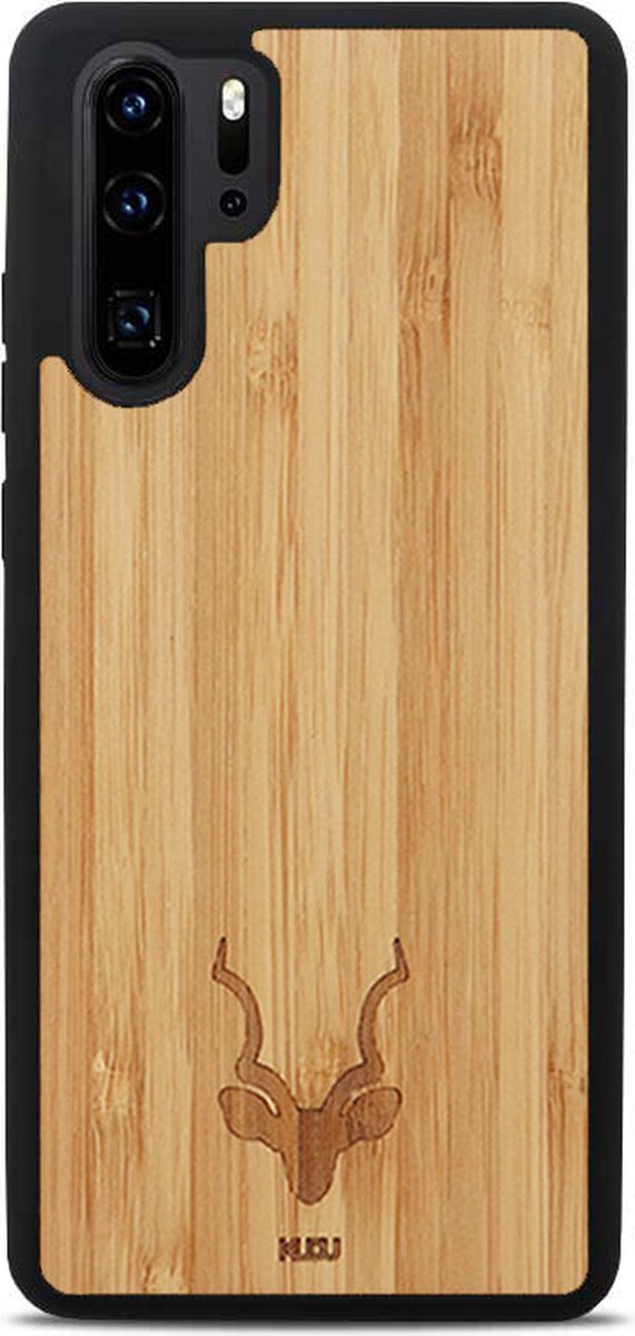 Kudu Huawei P30 Pro hoesje case - Houten backcover - Handgemaakt en afgewerkt met duurzaam TPU - Bamboe - Zwart