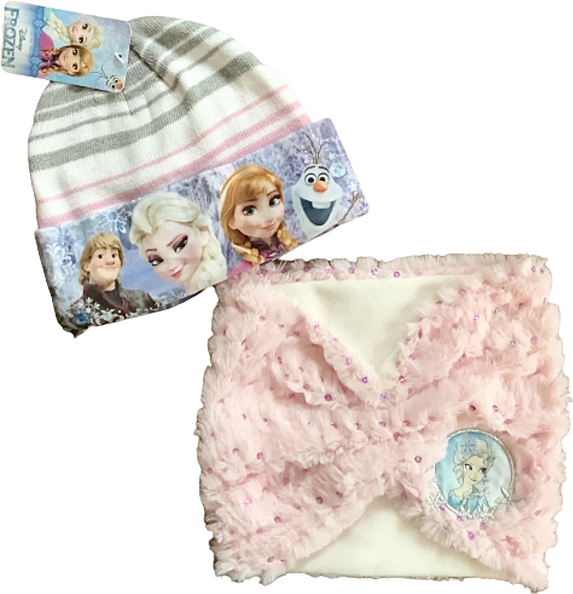 Disney Frozen set / winterset - muts + col - roze - maat 54 (4-8 jaar)