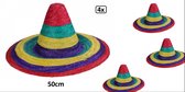 4x Sombrero Mexican rood 50cm - mexico carnaval mexicaan thema party hoed hoofddeksel optocht feest landen