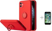 Apple iPhone 12 | 12 Pro Back Cover | Telefoonhoesje | Ring Houder | Rood + 1x Screenprotector