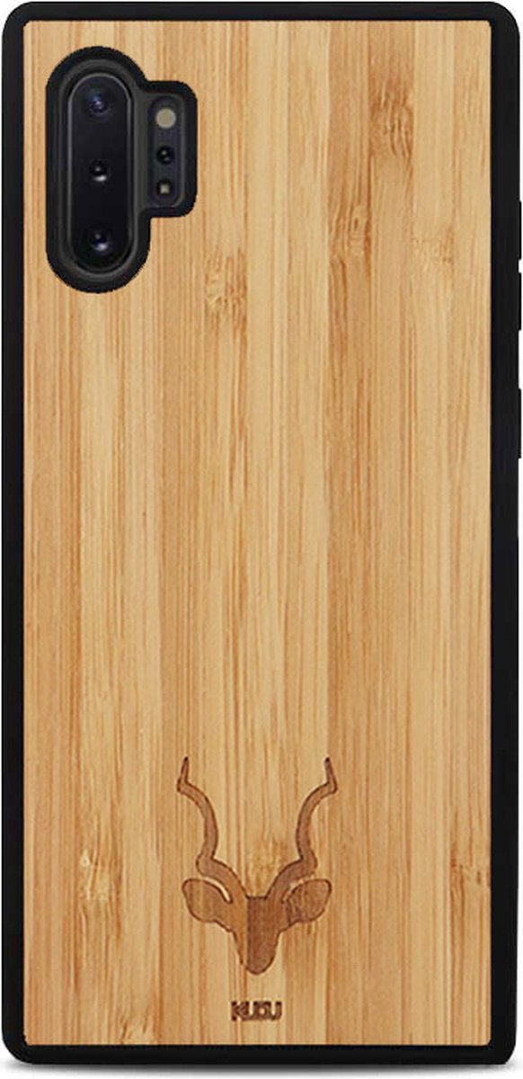 Kudu Samsung Galaxy Note 10 Plus hoesje case - Houten backcover - Handgemaakt en afgewerkt met duurzaam TPU - Bamboe - Zwart