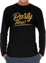 Party time longsleeve zwart met gouden glitter tekst heren  - Glitter en Glamour goud party kleding shirt met lange mouwen S