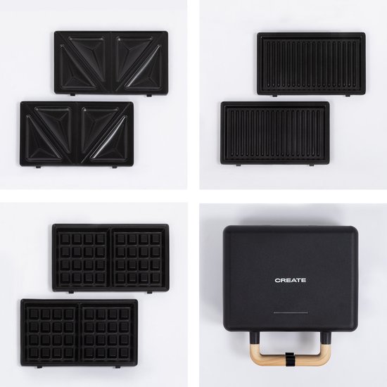 CREATE /STONE STUDIO / sandwichmaker grijs / 2 verwisselbare platen: sandwich en wafel, antiaanbaklaag, 1 schijf, opening 100º, automatische uitschakeling, cool-touch handgreep, 600 W CREATE /STONE STUDIO / sandwichmaker grijs / 2 verwisselbare platen: sandwich en wafel, antiaanbaklaag, 1 schijf, opening 100º, automatische uitschakeling, cool-touch handgreep, 600 W