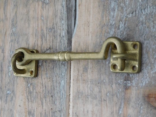 Crochet de cabine - crochet comme fermeture de crochet, laiton antique, 12 cm