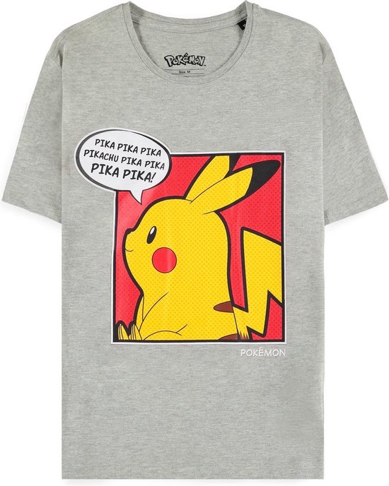 Pokémon Heren Tshirt -L- Pika Pikachu Grijs