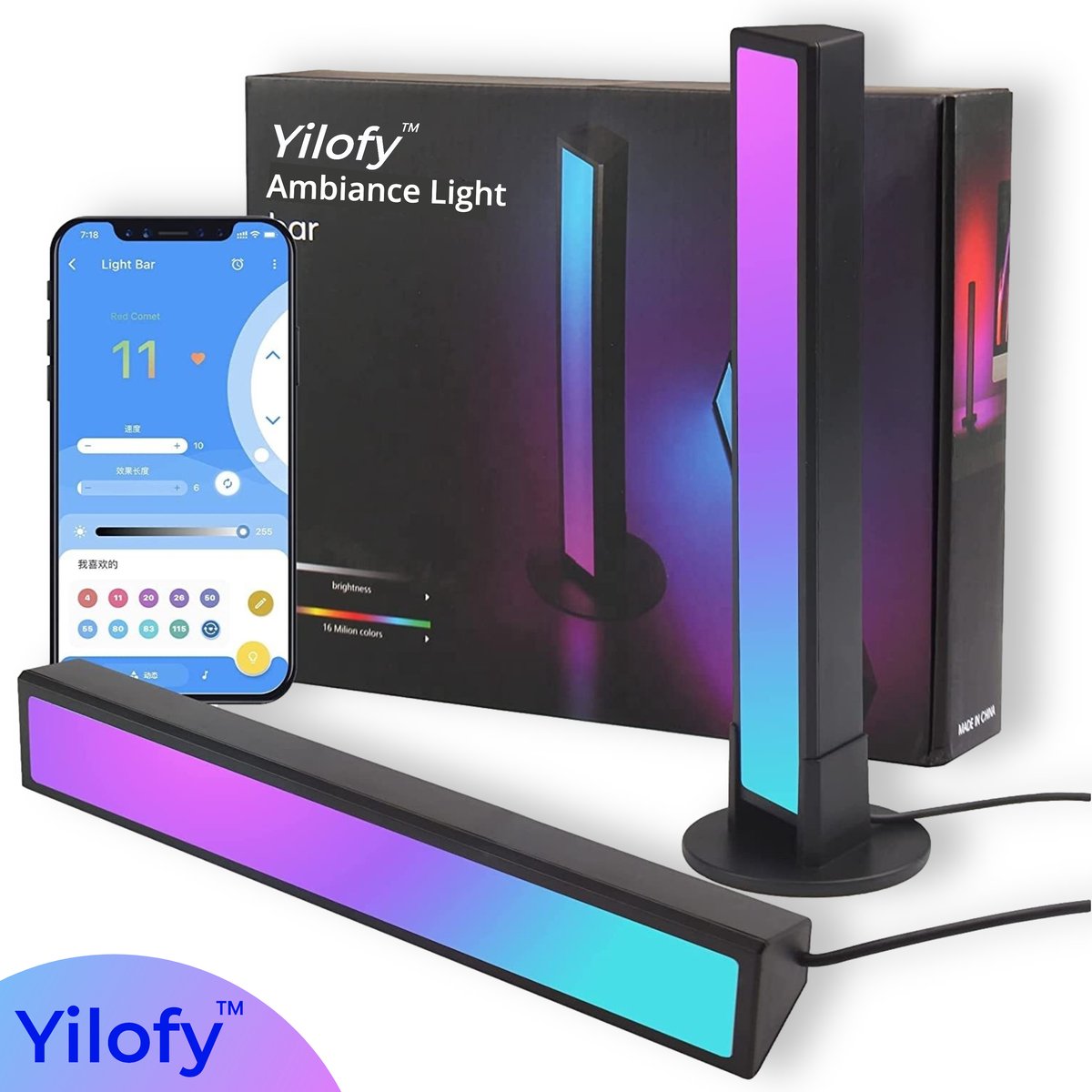 Yilofy 2 Stuks Led Bars Bureaulamp Set Dimbaar - App Bestuurbaar Bluetooth - Ambiance Wandlamp Sfeerlamp Moederdag