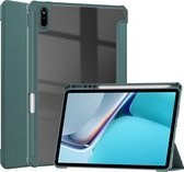 Case2go - Tablet Hoes geschikt voor Huawei Matepad 11 (2021) - Transparante Case - Tri-fold Back Cover - Donker Groen