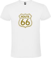 Wit t-shirt met 'Route 66' print Goud size M