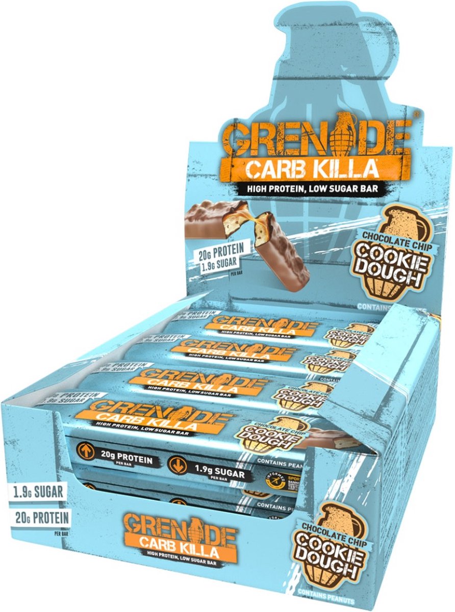 Goedkoopste Grenade Protein Bar Chocolate Chip Cookie Dough 21g Protein - Doos 12x 60g - 720g - Eiwitrepen voor Twee Weken - Eiwitten voor Spieren - Sportvoeding - Tussendoortjes