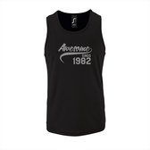 Zwarte Tanktop sportshirt met "Awesome sinds 1982" Print Zilver Size L