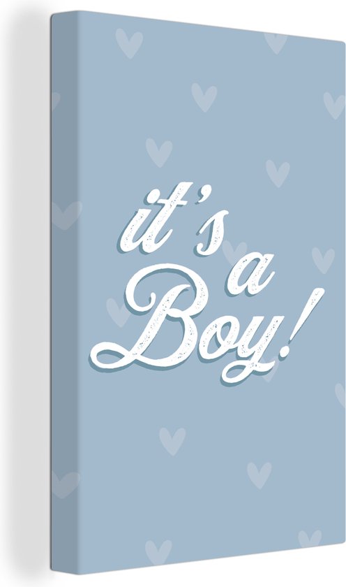 Canvas Schilderij It's a Boy - Jongen - Babyshower - Blauw - Hartje - Geboren - 60x90 cm - Wanddecoratie