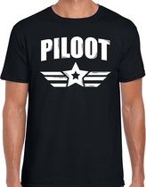 Piloot ster verkleed t-shirt zwart voor heren - generaal / piloot  carnaval / feest shirt kleding / kostuum S