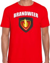 Brandweer met embleem verkleed t-shirt rood voor heren - brandweervrouw - carnaval verkleedkleding / kostuum XXL