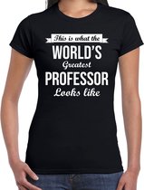 Worlds greatest professor cadeau t-shirt zwart voor dames - Cadeau verjaardag t-shirt professor 2XL