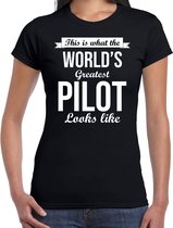 Worlds greatest pilot cadeau t-shirt zwart voor dames - Cadeau verjaardag t-shirt piloot L