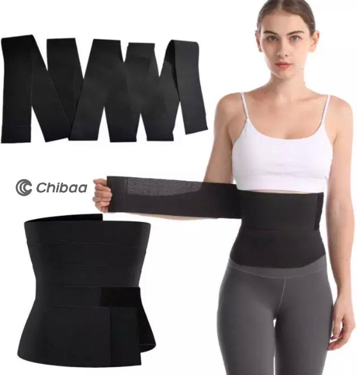 Goedkoopste CHIBAA buik taille wrap 4 Meter | Afslankband 2.0 | Bandage band |Bandage wrap | Zweetband | Waisttrainer | Saunaband | Afvallen | Dames | Vet verbranden | Sauna effect | Corrigerend buik | Corrigerend Ondergoed |Afslanken - Maat One size