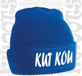 KUT KOU muts - Blauw (witte tekst) - Beanie - One Size - Uniseks - Grappige teksten - Original Kwoots - Wintersport - Aprés ski muts