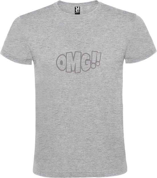 Grijs t-shirtmet tekst 'OMG!' (O my God) print Zilver  size XL