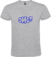 Grijs t-shirt met tekst 'OMG!' (O my God) print Blauw  size XXL