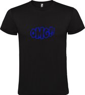 Zwart t-shirt met tekst 'OMG!' (O my God) print Blauw  size 4XL
