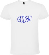 Wit t-shirt met tekst 'OMG!' (O my God) print Blauw  size S