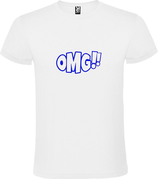 Wit t-shirt met tekst 'OMG!' (O my God) print Blauw  size XXL