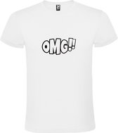 Wit t-shirt met tekst 'OMG!' (O my God) print Zwart  size 3XL