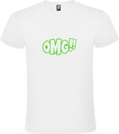 Wit t-shirt met tekst 'OMG!' (O my God) print Groen size XS