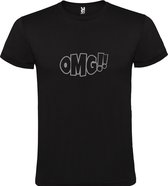 Zwart t-shirt met tekst 'OMG!' (O my God) print Zilver  size 5XL