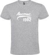 Grijs t-shirt met " Awesome sinds 1982 " print Wit size XXXL