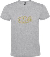 Grijs t-shirt met tekst 'OMG!' (O my God) print Goud  size XL