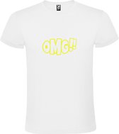 Wit t-shirt met tekst 'OMG!' (O my God) print Geel  size M