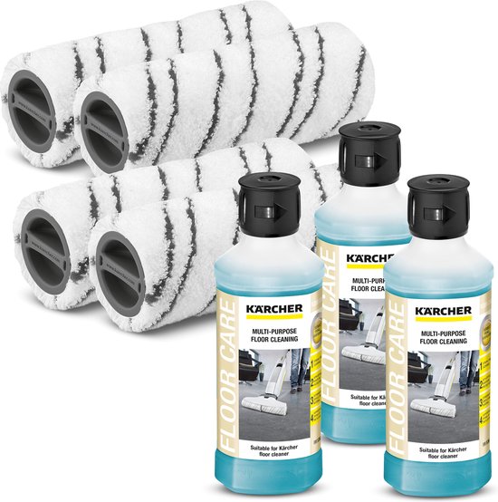 Kärcher Floor Cleaner Accessoire set - 4 microvezelrollen GRIJS - 3x vloerreinigingsmiddel RM 536