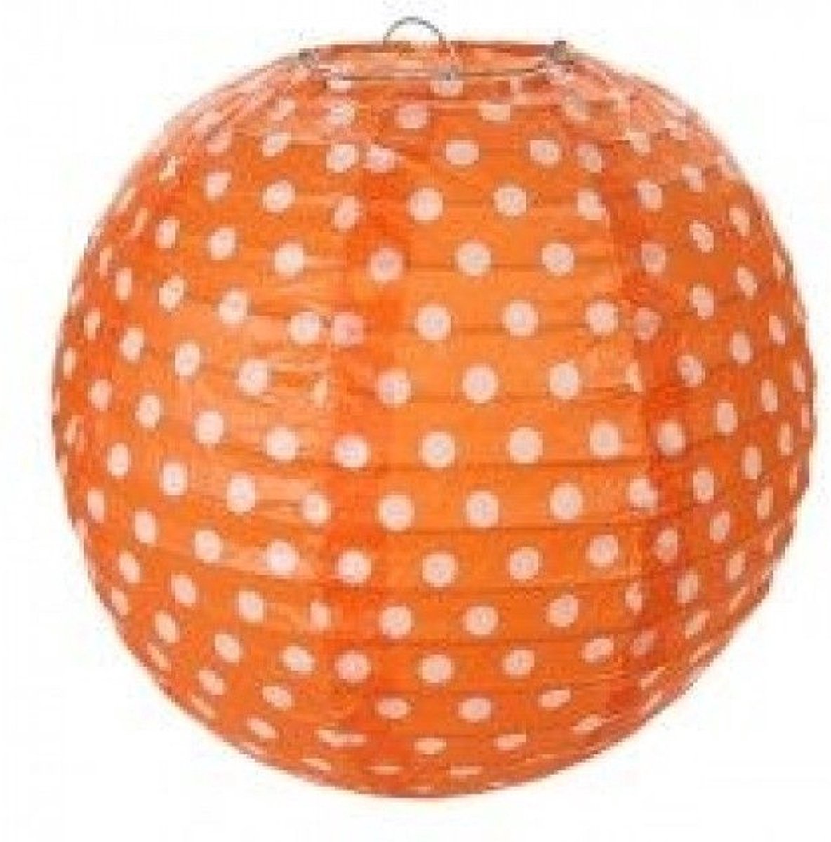 Papieren lampion 20cm oranje met witte stippen, 2 stuks