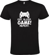 Zwart t-shirt met tekst 'EAT SLEEP GAME REPEAT' print Wit  size 3XL
