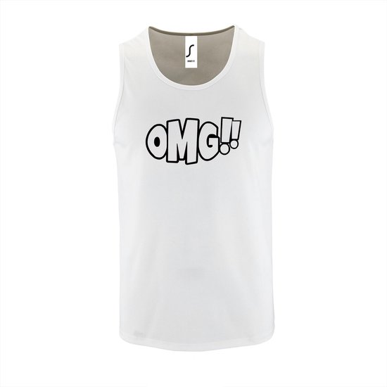 Witte Tanktop sportshirt met "OMG!' (O my God)" Print Zwart Size XXXL