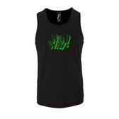 Zwarte Tanktop sportshirt met "OMG!' (O my God)" Print Neon Groen Size XXL