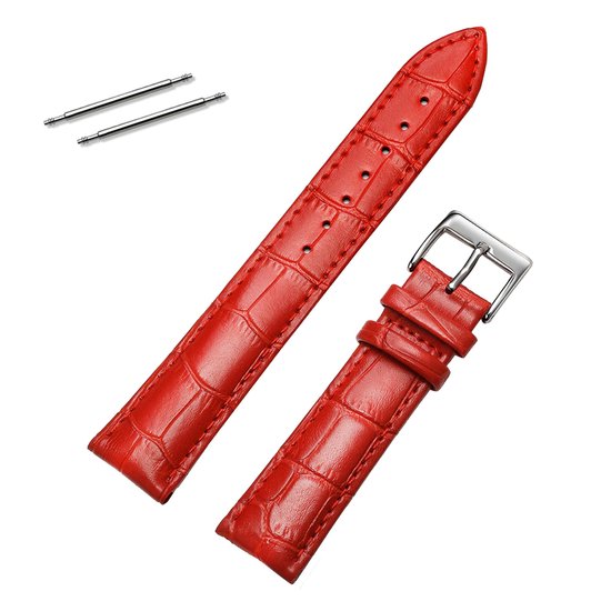 Fako® - Bracelet de montre - Cuir Véritable - 18mm - Croco - Rouge