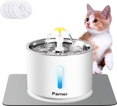 Parner Kattendrinkfontein, waterdispenser voor katten met waterniveauvenster, cat water fountain roestvrij staal met 4 stuks hygiënische filters en 1 siliconenmat, drinkfontein voor huisdiere