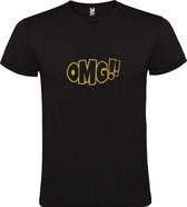 Zwart t-shirt met tekst 'OMG!' (O my God) print Goud size XS