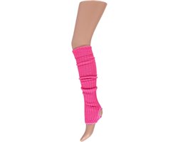 Carnaval verkleedkleding Beenwarmers - met hielgat - neon roze - dames - Eighties thema