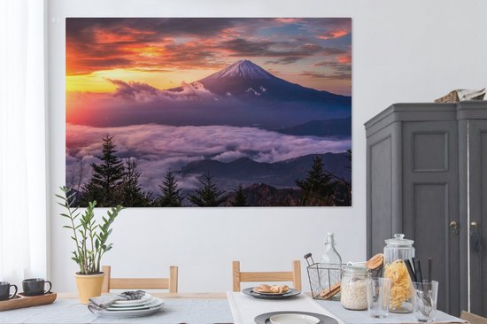 Tableau sur toile Montagnes dans la brume - 180x120 cm - Décoration murale XXL