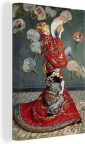 Canvas Schilderij Camille Monet in Japans kostuum - Schilderij van Claude Monet - 80x120 cm - Wanddecoratie