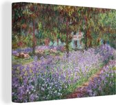 Canvas schilderij - Slaapkamer accessoires - Monet - Tuin - Impressionisme - Houten frame - Schilderijen woonkamer - Slaapkamer - Canvas - 40x30 cm