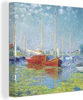 Canvas Schilderij Rode boten bij Argenteuil - Schilderij van Claude Monet - 90x90 cm - Wanddecoratie