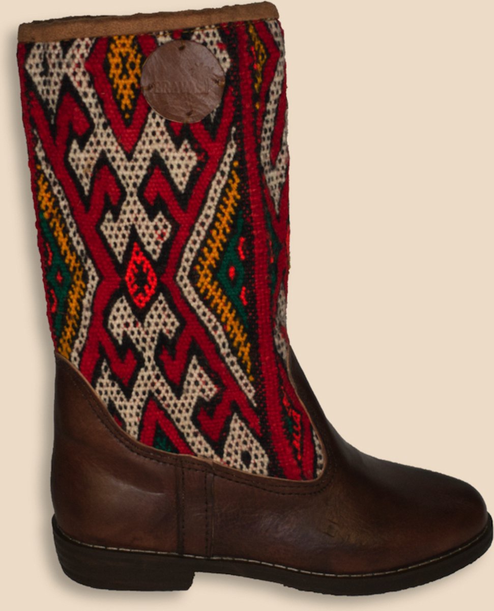 Kelim Boots | Kastanjebruin Leer | Vintage Kelim | Maat 38 | Reyni | Bravas Boutique