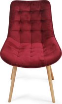 Miadomodo - Eetkamerstoelen - Velvet stoel - Beech Wood -benen - Backleuning - gestoffeerde stoel - Keukenstoel - Woonkamerstoel - Donker rood - 4 pc's