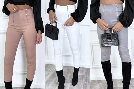 Damesbroek fashion broek hoge taille wit maat S