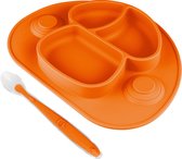 Nevi Kunststof Placemats - Kinderbestek Kinderservies Baby servies- Kinderbord - Placemat kinderen - Bord met zuignappen Oranje