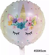 Unicorn Ballon - Rond - 45x45 cm - Verjaardag - Versiering - Unicorn - Eenhoorn - Folieballon - Meisje - Heliumballon - Ballonnen - Kinderverjaardag - Thema Feest - Kinderfeest - V